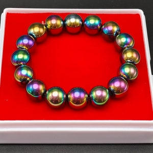 12mm Wonderful Rainbow Leklai 7 Color LP Somporn Magic Charm Protect Wealth Luck Fortune Mala Beads Bangle Bracelet Thai Buddha Amulet #3701