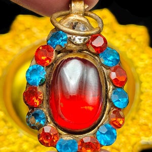 Powerful Red Naga Eye LP Toh Wat Phra Keaw Oval Charm Protect Talisman Pendant Thai Buddha Amulet #aa4622