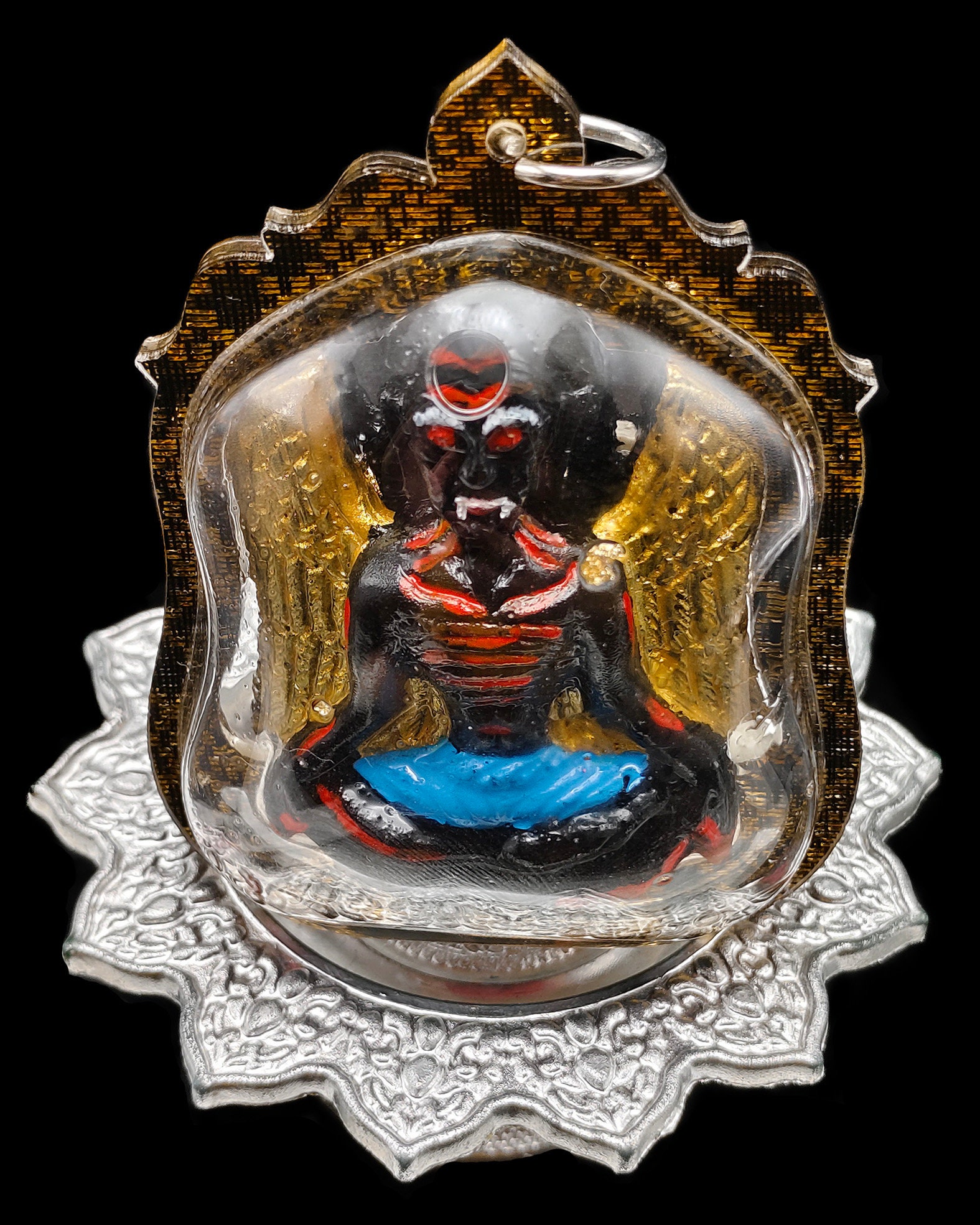 Cased Oil Kru Kai Kaew Magic Charm Talisman Gambling Wealth Lucky Pendant Thai Buddha Amulet #aa4124