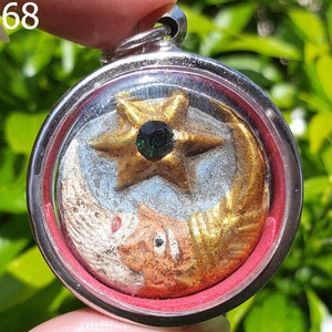 Green Gem Sun Moon Rue Si Chan Siao Wat Nong Khin Charm Love Thai Amulet #aa2768c