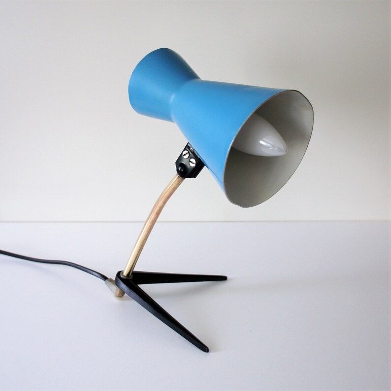 Blue Nightstand Lamp Mid Century Lamp Modern Bedside Lamp Vivid Blue Desk Lamp Crowfoot Lamp Vintage Crow U2019s Feet Lamp 1960s 1970s Lighting Table Lamps Home Living