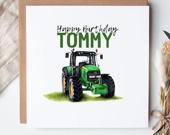Personalised John Deere Tractor Birthday Card, Green Tractor Lover Custom Gift
