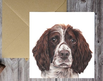 Springer Spaniel Birthday Card, Liver and White Spaniel, Spaniel Pencil Drawing, Gifts for Springer Spaniel Owners, Spaniel Birthday Ideas,