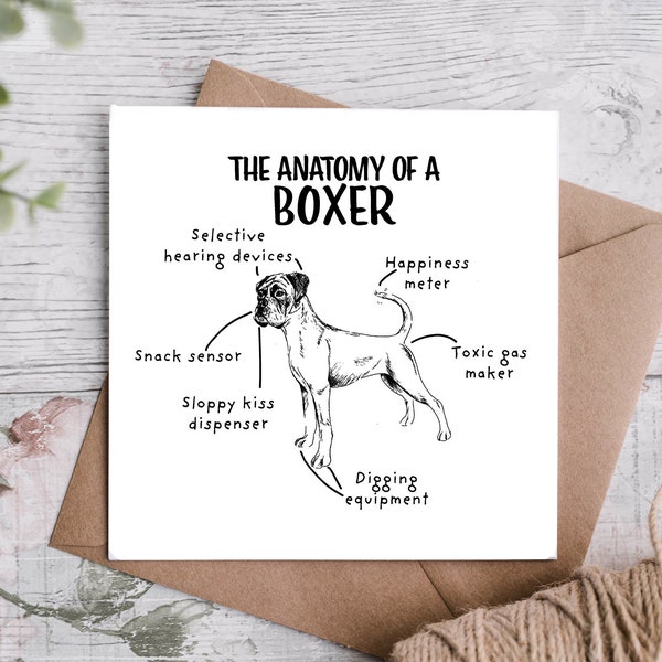 Funny Boxer Dog Birthday Card, Anatomy of a Boxer, Boxer Dog Owner Gift Ideas, Funny Boxer Presents,