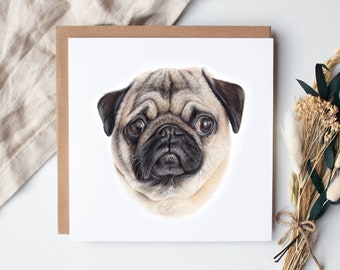 Pug Artwork Birthday Card, Cute Pug Dog Birthday Gifts, Fawn Pug, Pug Dog Owner Birthday Gift Ideas, Dog Artwork, Pug Pencil Drawing