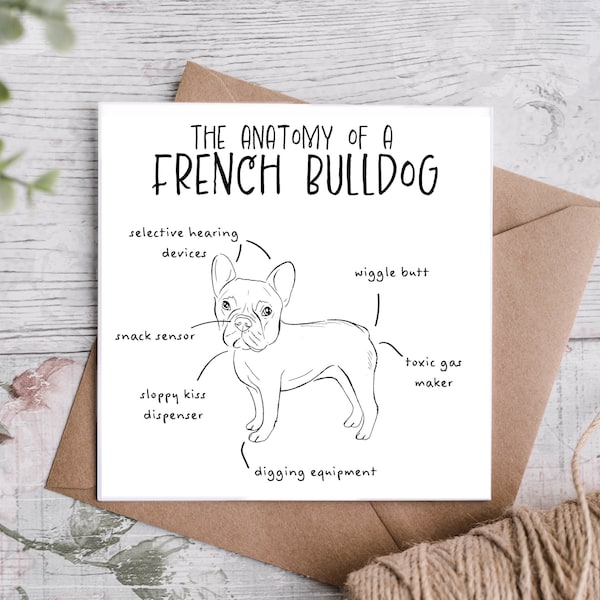 Funny French Bulldog Birthday Card, Anatomy of a French Bulldog, Frenchie Owner Gift Ideas, Funny Frenchie Presents,