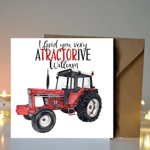 Personalised Red Tractor valentines Card, Farmer Tractor Boyfriend/Husband Tractor Gifts, International Tractor, Anniversary Tractor Card,