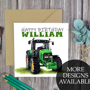 Personalised Tractor Birthday Card, Tractor Gifts, John Deere Birthday Card, Green Tractor, Farmer Boy Gift, JCB Yellow Tractor,Red Tractor,