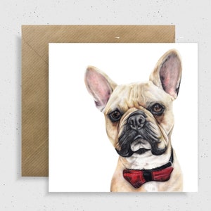 Französische Bulldogge in der Fliege Geburtstagskarte, lustiges Frenchie Geschenk, französische Bulldoggenmutter, Frenchie, Rehkitz Frenchie, Frenchie Zeichnung Kunst,