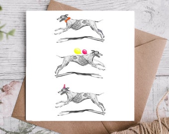 Running Whippet Birthday Card, Whippit in Birthday Hat and Balloons, Whippet Owner Gift Ideas, Cute Whippet Card, Whippet Mum, Greyhound