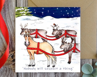 Tarjeta de Navidad Funny Horse, Arte Equino, Tarjeta De Caballo Divertido, Tarjeta De Felicitación, Tarjeta De Navidad, Regalos De Navidad Para Gente De Caballos, Regalo De Caballo Chica,