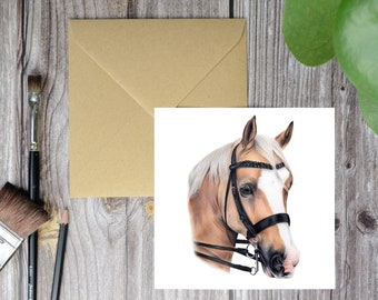 Tarjeta de felicitación de caballo, tarjeta de mazorca galesa, palomino, tarjeta en blanco, tarjetas de cumpleaños, amantes de los caballos, pony galés, sección galesa D, arte de caballos, tarjeta de caballo