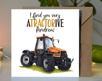 Tarjeta de San Valentín de tractor personalizada, regalos de granjero, tarjetas divertidas para él, idea de regalo de novio/marido de tractor, JCB Fastrac, agricultura,