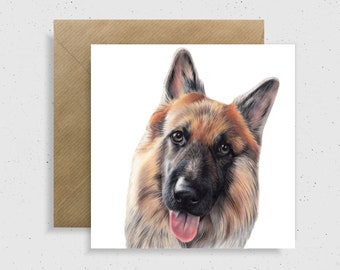 German Shepherd Card, Birthday Card, Fathers Day Card, Dog Art, Pet Portrait, Blank Card, Dog Lover Gifts, Thankyou Card,