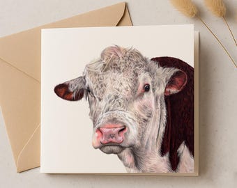 Hereford Bull Birthday Card, Cow Art, Farmer Gift Ideas, British Beef Cow Artwork, Farm Animal Cards, Farm Animal Artwork