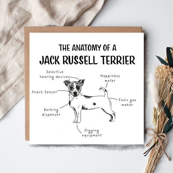 Carte d'anniversaire drôle de Jack Russell Terrier, anatomie d'un Jack Russell Terrier, idées cadeaux pour propriétaires de Jack Russell, cadeaux Jack Russell drôles,