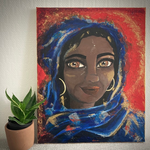 LEÏLA, la Saharienne, peinture acrylique, ambiance africaine