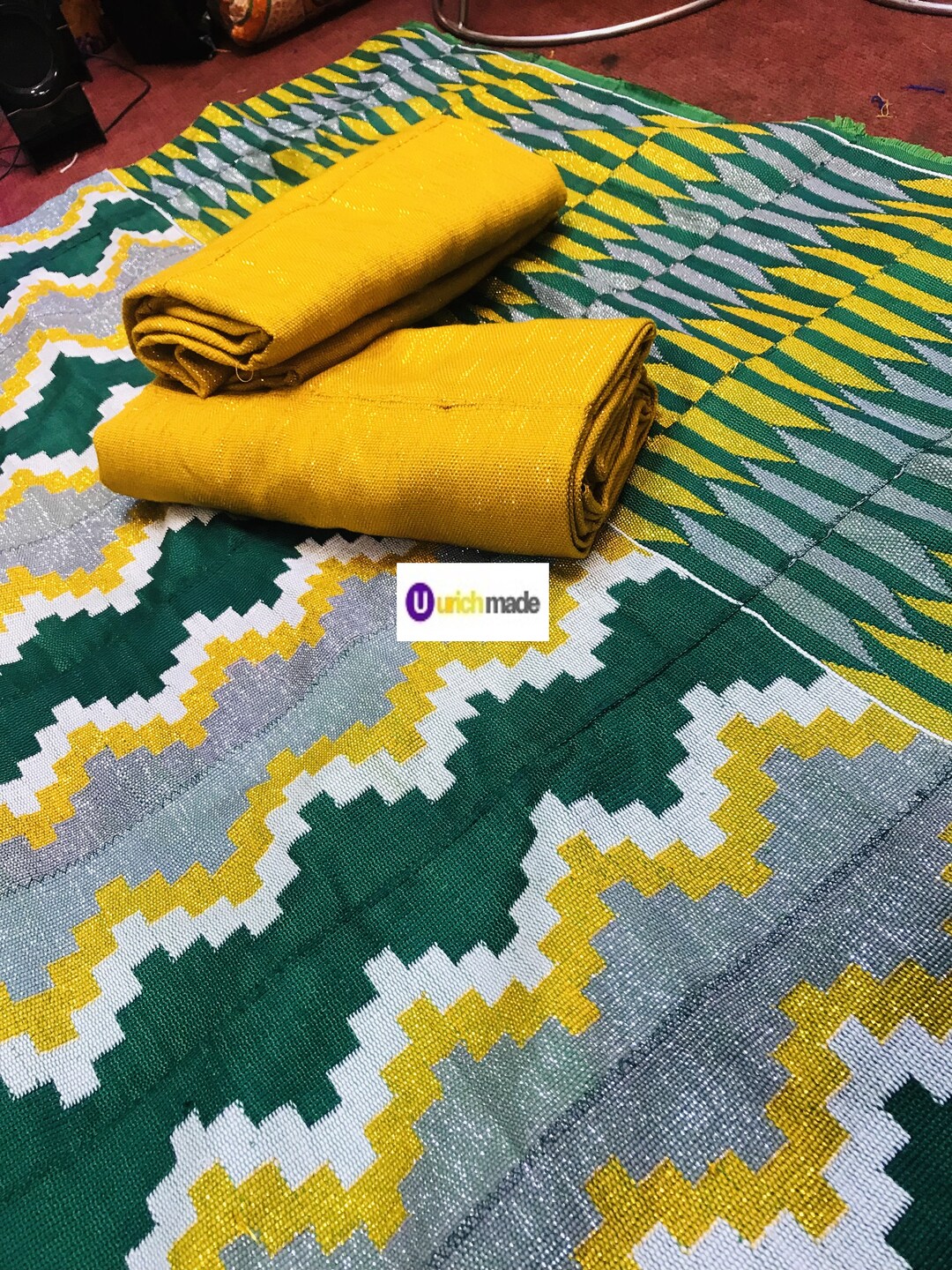 Royal Gold White Authentic Kente 2, 4,6 & 12 yards Ghana handwoven Kente  fabric and Kente Cloth Bonwire Kente African fabric