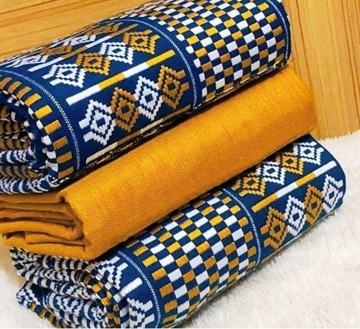 Ghana Auténtico tejido a mano azul dorado y blanco Kente 6 Etsy España