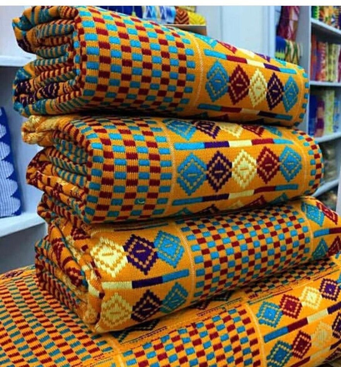 Authentic Kente 2,4,6 & 12 yards Genuine Ghana handwoven Kente fabric and  Kente Cloth African fabric African Bonwire Ghana Kente Traditional