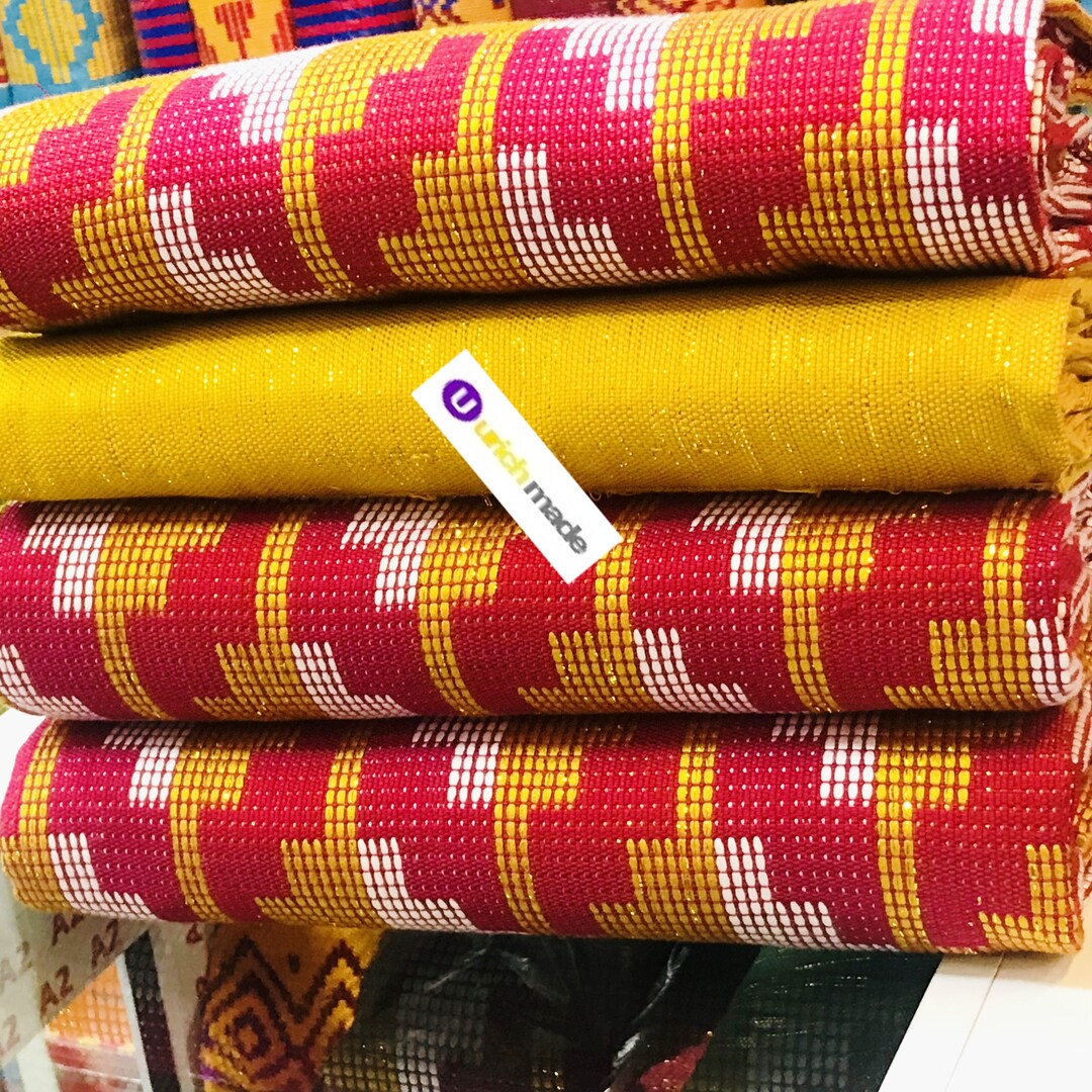 Wine,gold and White Ghana Handwoven Kente Fabric and Kente Cloth