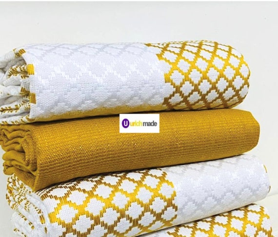 Royal Gold White Authentic Kente 2, 4,6 & 12 yards Ghana handwoven Kente  fabric and Kente Cloth Bonwire Kente African fabric