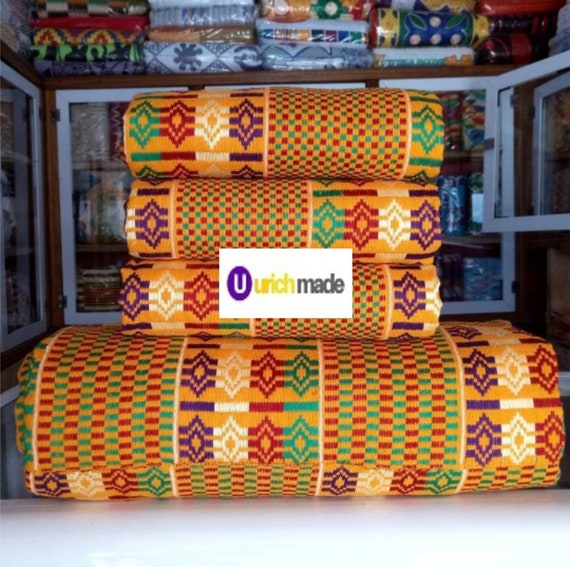 Kente Fabric Authentic Handwoven Ghana Ethnic Cloth, 128 x 85 Inches –  African Beads & Fabrics