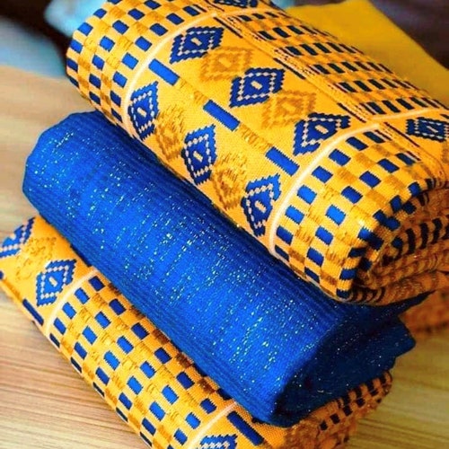Bluegold & White Authentic Kente 6 Yards Genuine Ghana Etsy