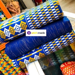 African Hair Bows Set of 2 Yellow and Blue Kente Cloth