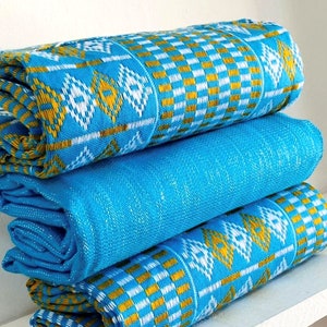 Blue,Gold & White Authentic Kente 6 yards Genuine Ghana handwoven Kente fabric and Kente Cloth Bonwire Kente African fabric Ghana Kente.