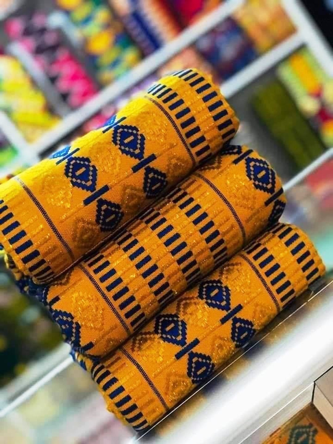 Authentic Gold Kente 2 & 6 Yards Genuine Ghana Handwoven Kente Fabric