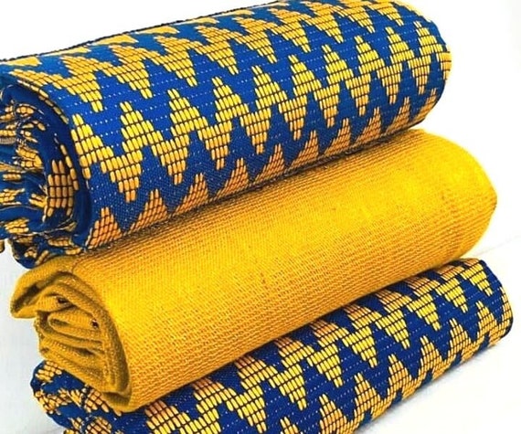 2 and 6 yards of Authentic Blue & Gold Kente fabric and kente Cloth