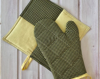 Gant de cuisine et porte-pot - Gant de four à carreaux fait à la main - Tartan - Cadeau parfait - Style vintage -Meilleur cadeau pour Pâques