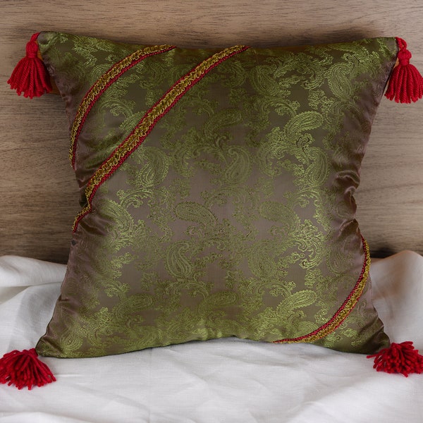 Green Paisley Pattern- Cushion Cover - Best Gift for Christmas - Silk Jacquard - Handmade Pillowcase - Decorative Pillow Cover -Throw Pillow