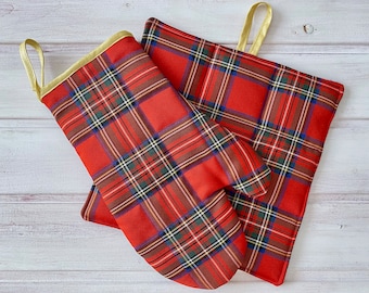 Guante de cocina y soporte para ollas - Guantes de horno rojos hechos a mano - Guantes a cuadros - Estilo vintage -Mejor regalo para ti