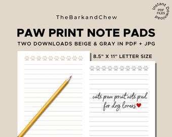 Dog Stationary | Notepad | Dog Notepad | Dog Paw Prints | Dog Notepad Paw Prints | Beige | Tan | Instant Download | TheBarkandChew