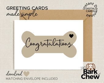 Felicitaciones / Tarjeta de perro / Nuevo perro / Nuevo cachorro / Tarjeta del día Happy Gotcha / Tarjeta de felicitación Perros / Tarjeta imprimible para perros / TheBarkandChew