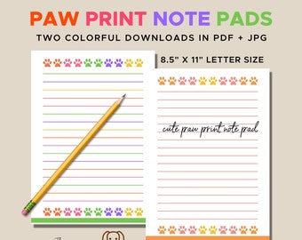 Dog Stationary | Notepad | Dog Notepad | Dog Paw Prints | Dog Notepad Paw Prints | Rainbow | Pink | Instant Download | TheBarkandChew