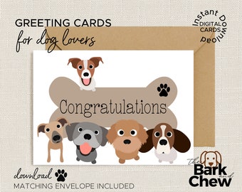 Congratulations Dog Card | New Dog Card | Dog Bone Card | Gotcha Day | Dogs | Greeting Cards Dogs | Dog Printable Card | TheBarkandChew