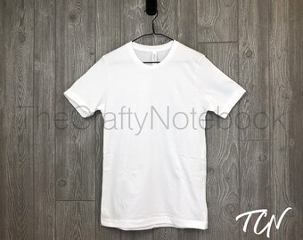 Download Instant Download Bella Canvas White 3001 Unisex Jersey T Shirt Mockup On Hanger With Grey Wood Background Personal Professional Use T Shirt Mockups Free Downloads New Files PSD Mockup Templates