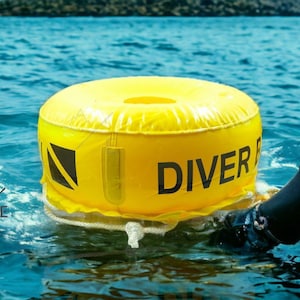 22&quot; DIVER BELOW with Custom Name Option, Yellow Diving Safety Float, Scuba Snorkeling Diving Buoy Inflatable