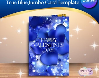 True Blue Valentine's Day Jumbo Card Templates l 3 Sizes l Canva l Digital Download l Edit To Fit Any Occasion