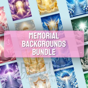Fondos conmemorativos celestiales Paquete completo l 15 diseños l 3000 px x 3000 px l Descarga digital l Artesanos y diseñadores l Servicios funerarios