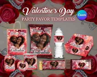 Editable Valentine's Day Party Favor Templates Bundle With Party Favor Mockups l Anniversary l Canva l Digital Download l Crafters Designers