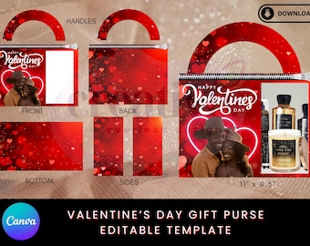 Custom Valentine's Day Gift Purse Template l Editable l Canva l For Crafters l Red Hearts l Love l Anniversary l Gift For Women