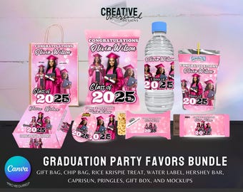 Pink Graduation Party Favor Templates Bundle (Digital Download)