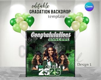 Editable Graduation Backdrop Template: Canva Pro, Green Design (Digital Download)