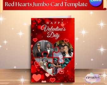 Red Hearts Valentine's Day Jumbo Card Templates l 3 Sizes l Canva l Digital Download