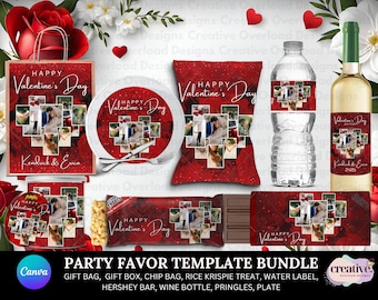 Editable Valentine's Day Party Favor Templates Bundle With Party Favor Mockups l Anniversary l Canva l Digital Download l Crafters Designers