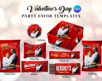 Editable Valentine’s Day Party Favor Templates with Custom Photo l Canva